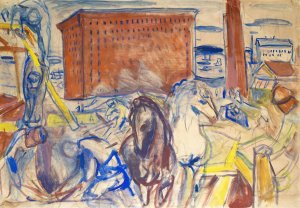 Horse Team on a Building Site by Edvard Munch Oil Painting