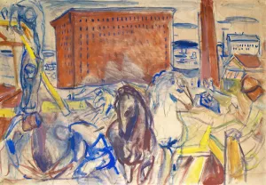 Horse Team on a Building Site Oil painting by Edvard Munch