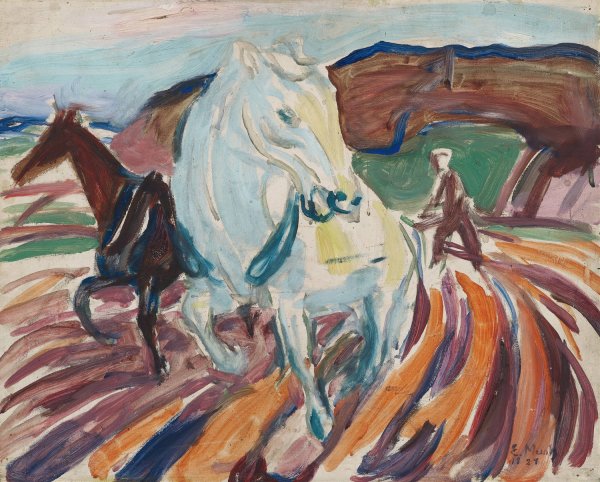 Main Product Photo of Horses Ploughing  Painting by Edvard Munch