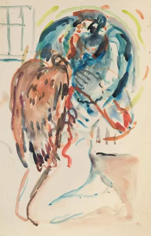 Kunstneren og hans syke oye. Knelende kvinnelig akt med orn by Edvard Munch Oil Painting