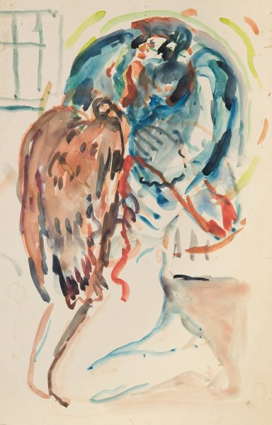 Main Product Photo of Kunstneren og hans syke oye. Knelende kvinnelig akt med orn  Painting by Edvard Munch