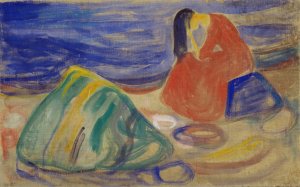 Melancholy. Weeping Woman on the Beach by Edvard Munch Oil Painting