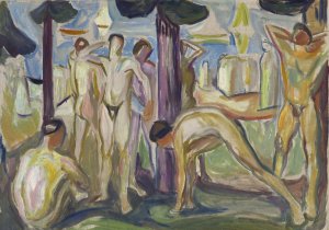 Naked Men in Landscape by Edvard Munch Oil Painting