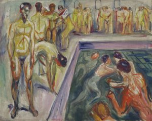 Naked Men in Swimming Pool by Edvard Munch Oil Painting