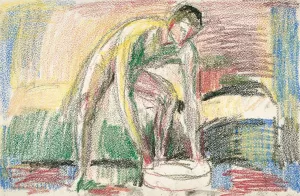Naken mann vasker fottene Oil painting by Edvard Munch