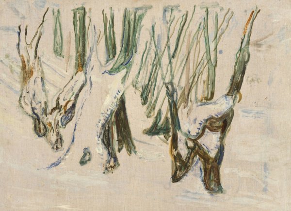 Main Product Photo of Rugged Trunks in Snow  Painting by Edvard Munch
