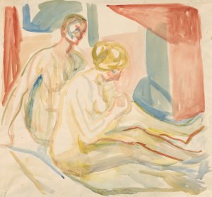 Sittende naken mann og kvinne by Edvard Munch Oil Painting