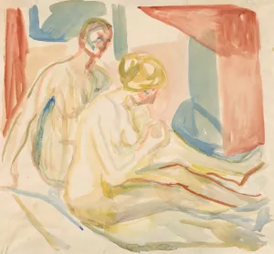 Sittende naken mann og kvinne by Edvard Munch Oil Painting