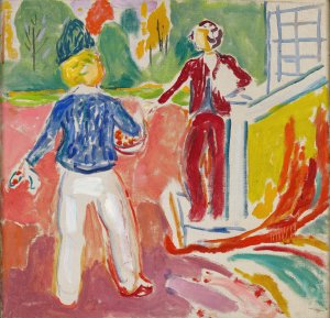 Two Women by the Veranda Steps by Edvard Munch Oil Painting