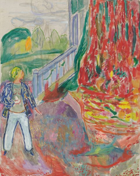 Woman By The Veranda Step  by Edvard Munch - Hand-Painted Oil Painting Reproduction