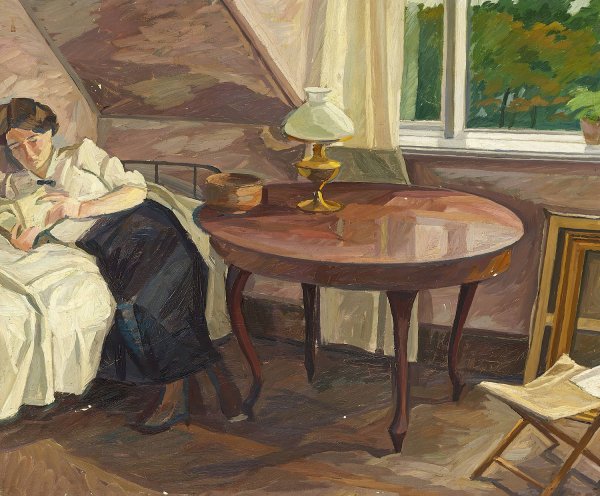 Main Product Photo of Interior med laesende kvinde Painting by Edvard Weie