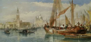 Il Isola de S Giorgio Maggiore with il Santa Maria della Salute in the Distance by Edward Angelo Goodall Oil Painting