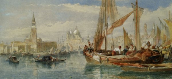 Il Isola de S Giorgio Maggiore with il Santa Maria della Salute in the Distance by Edward Angelo Goodall - Hand-Painted Oil Painting Reproduction