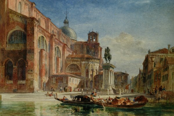 The Church of St Giovanni e Paolo with the Statue of Colleoni by Edward Angelo Goodall - Hand-Painted Oil Painting Reproduction