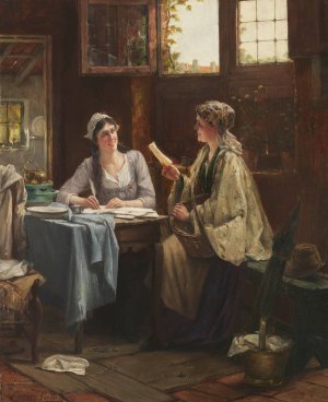 The letter by Edward Antoon Portielje Oil Painting