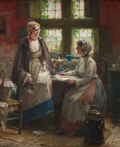 The Letter by Edward Antoon Portielje - Hand-Painted Oil Painting Reproduction