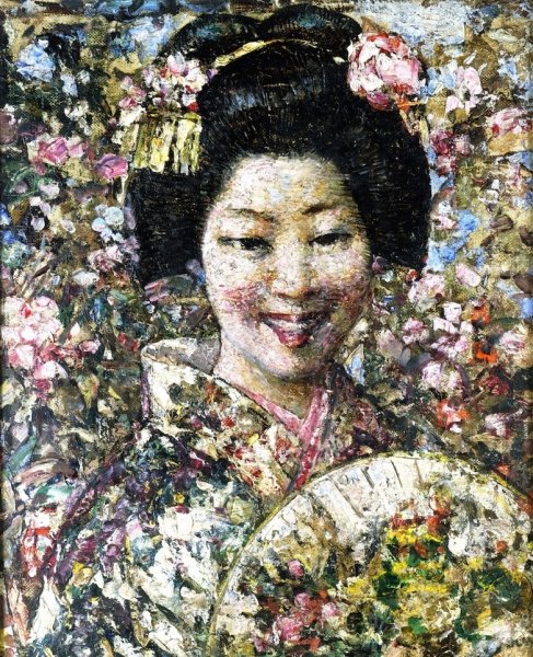 Main Product Photo of A Smiling Geisha Painting by Edward Atkinson Hornel