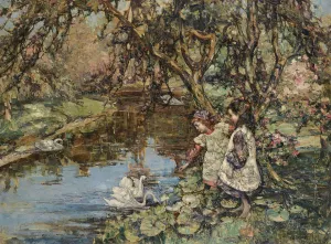 Feeding The Swans by Edward Atkinson Hornel Oil Painting
