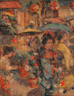 Flower Market, Nagasaki by Edward Atkinson Hornel Oil Painting