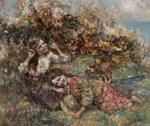 Girls Picking Wild Flowers by Edward Atkinson Hornel Oil Painting