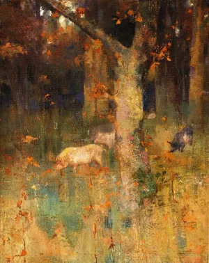 Pigs in a Wood by Edward Atkinson Hornel Oil Painting