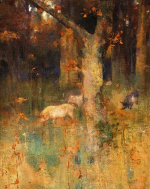 Pigs in a Wood Oil painting by Edward Atkinson Hornel