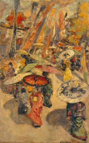 Street Scene, Tokyo by Edward Atkinson Hornel Oil Painting