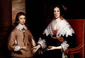 Portrait of a Lady and Her Son by Edward Bower - Oil Painting Reproduction