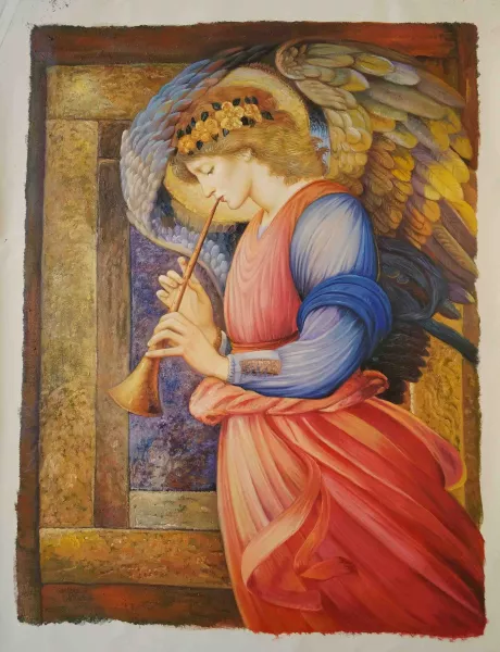 An Angel Playing a Flageolet by Edward Burne-Jones - Oil Painting Reproduction