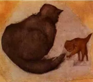 Cat and Kitten Oil painting by Edward Burne-Jones