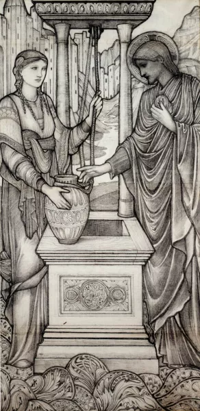 Christ And The Woman Of Samaria At The Well by Edward Burne-Jones Oil Painting