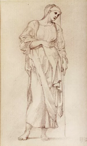 Study of a Standing Female Figure Holding a Staff by Edward Burne-Jones Oil Painting