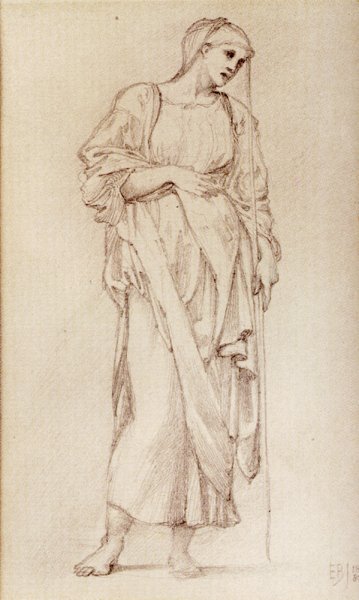 Study of a Standing Female Figure Holding a Staff by Edward Burne-Jones - Hand-Painted Oil Painting Reproduction