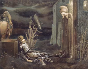 The Dream of Launcelot at the Chapel of the San Graal by Edward Burne-Jones Oil Painting