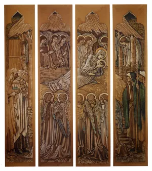 The Nativity, Cartoons For Stained Glass At St. David's Church, Hawarden by Edward Burne-Jones - Oil Painting Reproduction
