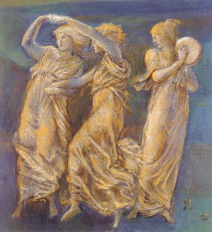 Three Female Figures, Dancing and Playing Oil painting by Edward Burne-Jones