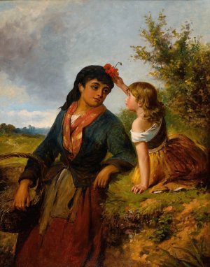 The Flower Girl by Edward Charles Barnes Oil Painting