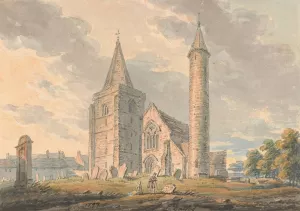 Brechin Cathedral and round tower, Forfarshire, Scotland by Edward Dayes Oil Painting