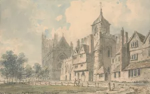 Exeter Cathedral and neighboring buildings by Edward Dayes Oil Painting
