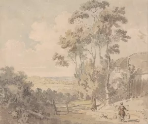 Milkmaid and Dog in a Landscape by Edward Dayes Oil Painting
