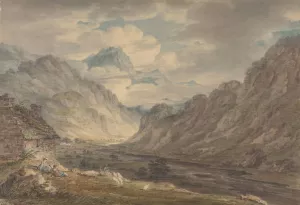 The Honister Pass from Gatesgarth Farm, Gatesgarthdale, Lake District by Edward Dayes Oil Painting