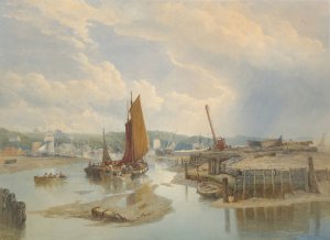 A Town on an Estuary at Low Tide by Edward Duncan Oil Painting