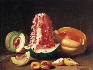 Still Life with Melons, Pear and Peach by Edward Edmondson Oil Painting