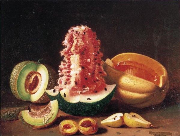 Still Life with Melons, Pear and Peach by Edward Edmondson - Hand-Painted Oil Painting Reproduction