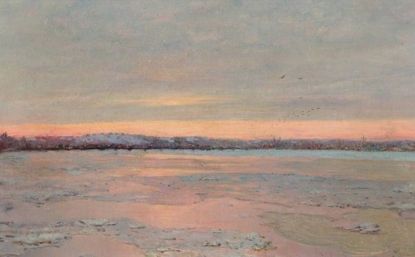 Winter Twilight on the Charles River by Edward Emerson Simmons - Hand-Painted Oil Painting Reproduction