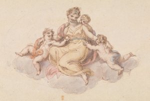 Mother and Children Seated on Cloud by Edward Francis Burney Oil Painting