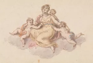 Mother and Children Seated on Cloud by Edward Francis Burney Oil Painting