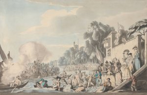 View at Chelsea of the Annual Sculling Race for Doggett's Coat and Badge Oil painting by Edward Francis Burney