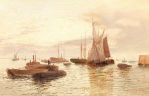 Boats on a Calm Sea by Edward Henry Eugene Fletcher Oil Painting