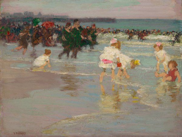 Beach Scene  by Edward Henry Potthast - Hand-Painted Oil Painting Reproduction